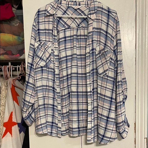 Candie's Blue and White Plaid Button Down Shirt - Picture 1 of 3